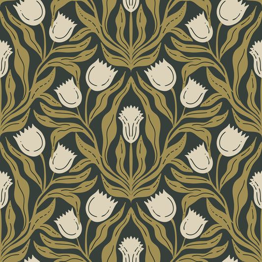 Tapet med botanisk tulipanmønster i art nouveau-stil⁠