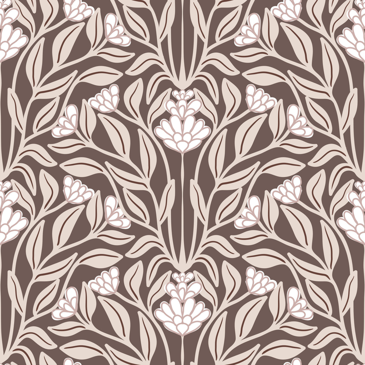 Carta da parati damascata con giardino botanico monocromatico⁠ in your room — zoomed