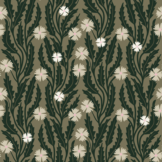 Botanische Illustration einer Waldwiese als Tapete