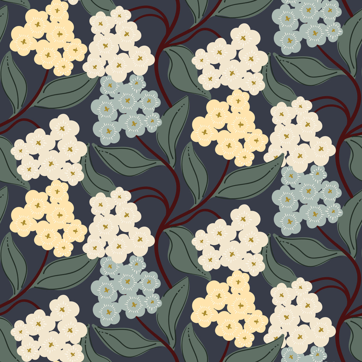 Tapet med botaniske klynger fra Midnight Meadow in your room