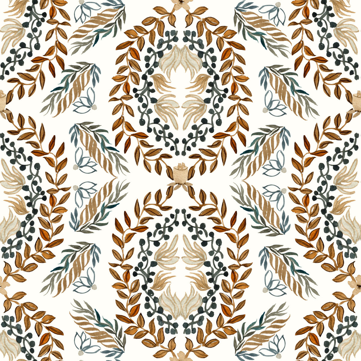 Tapete mit botanischem Aquarellkranz-Motiv in your room — zoomed