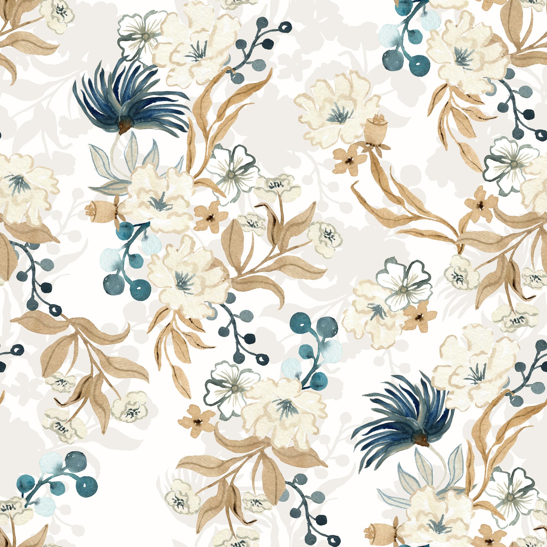 Tapete mit gedämpftem floralen botanischen Muster