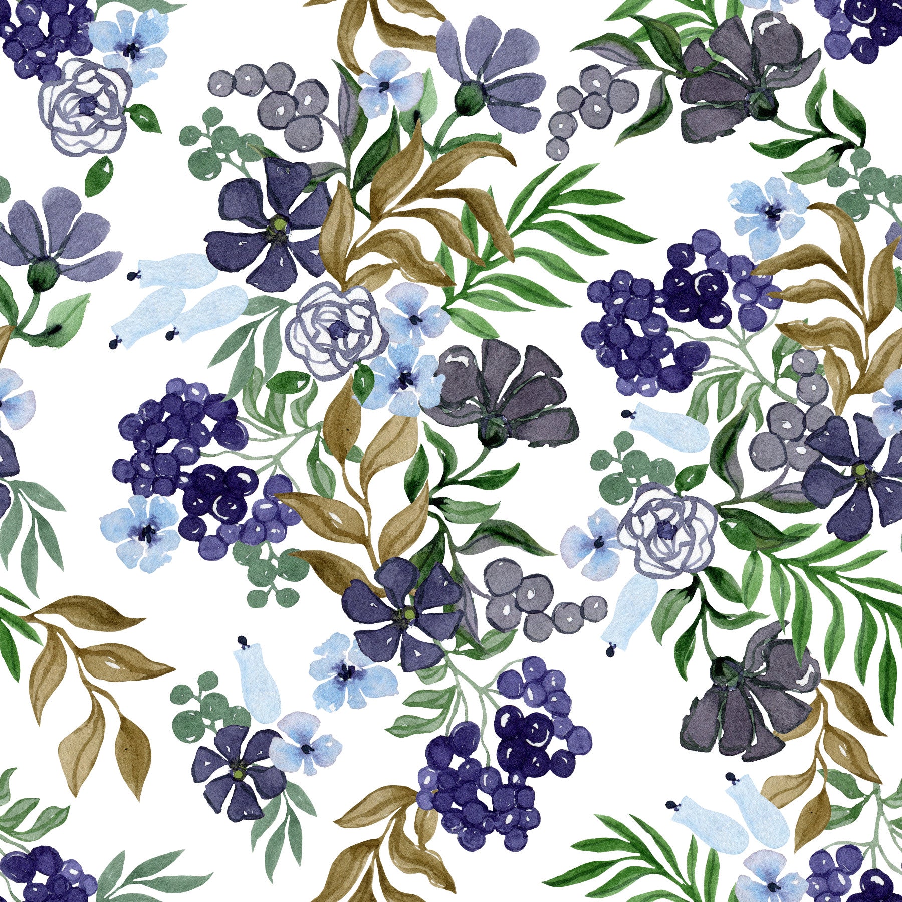 Papier peint à motif de baies et de feuilles aquarellées⁠