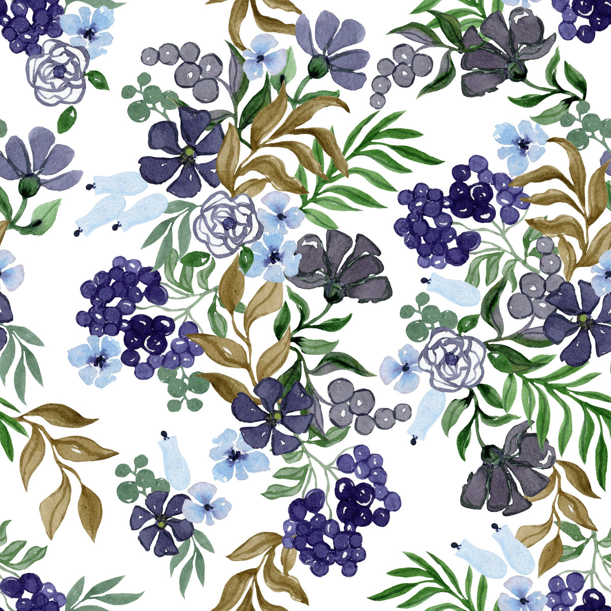 Papier peint à motif de baies et de feuilles aquarellées⁠ in your room — zoomed