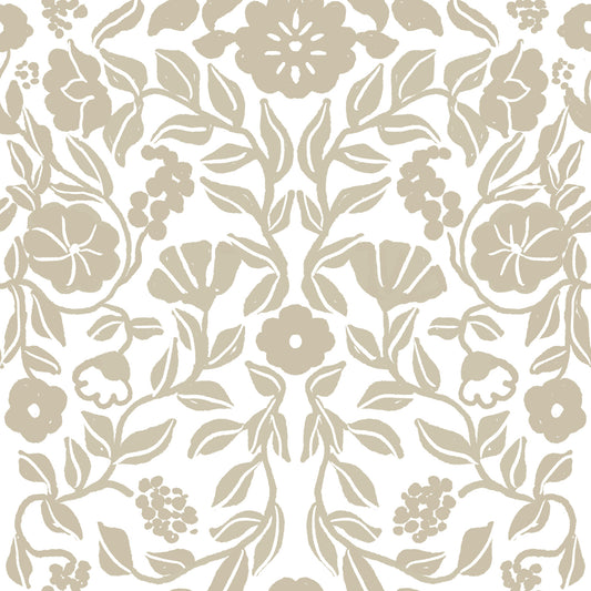 Papier peint beige minimaliste représentant un croquis botanique⁠