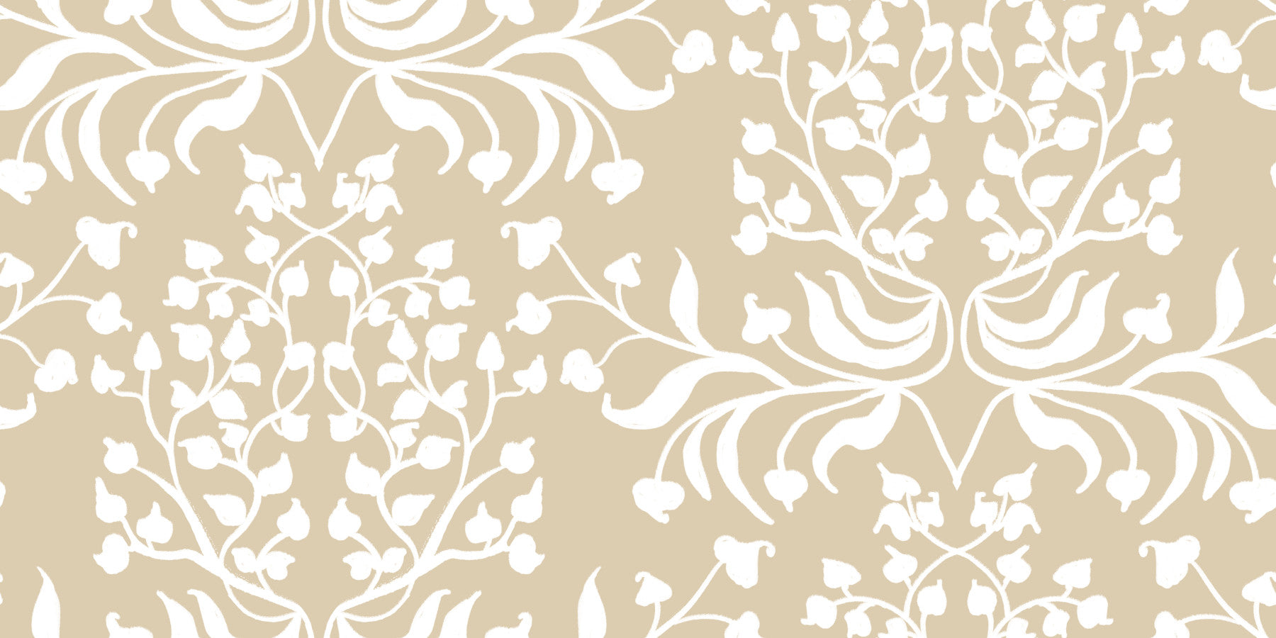 Tapete mit Damast-Silhouette in Creme und Weiß