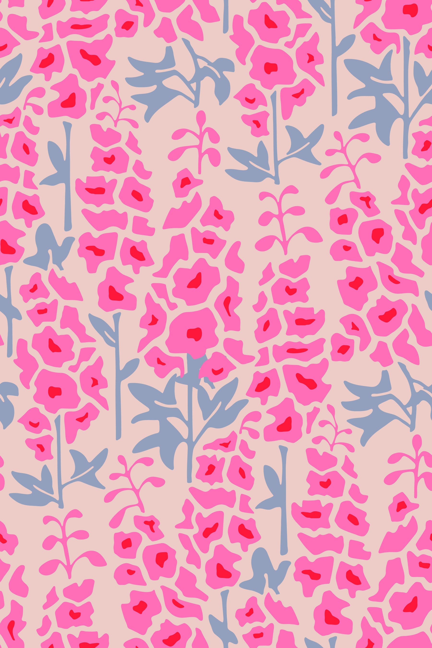 Delphinium-Garten Retro-Sommer Blumen-Tapete in hübschem Rosa
