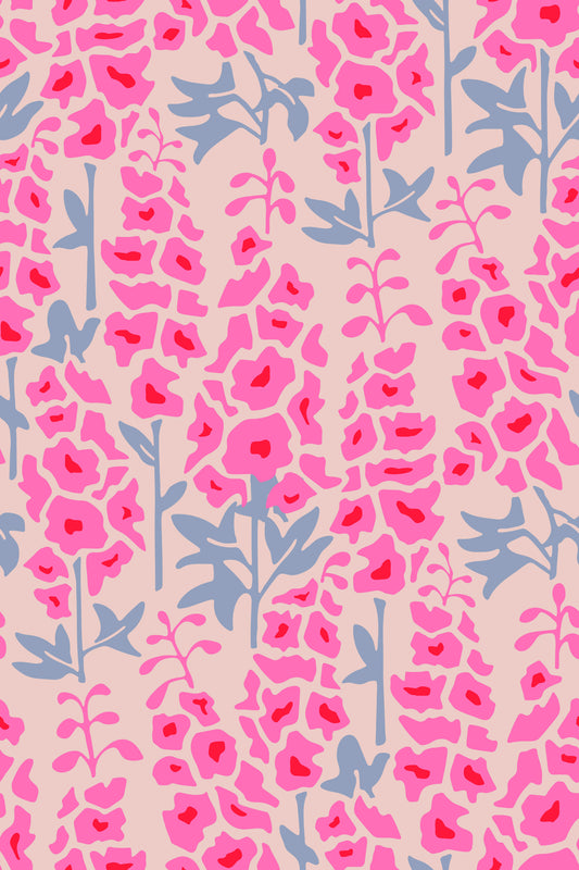 Delphinium-Garten Retro-Sommer Blumen-Tapete in hübschem Rosa
