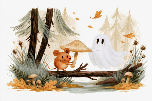Little Ghost and Mouse in Scandinavian Forest Wall Mural