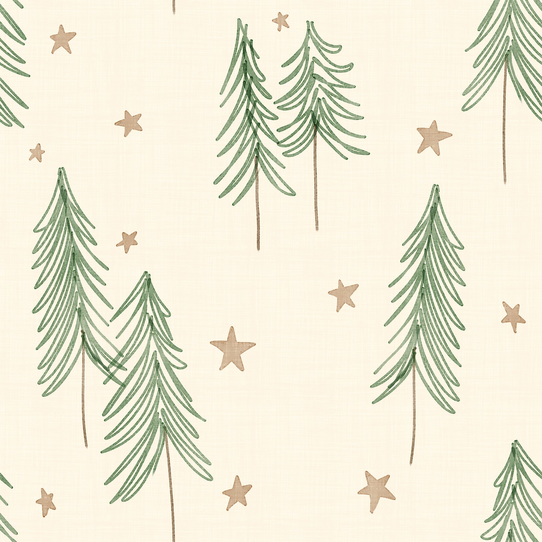 Padrão de inverno com pinheiros e estrelas da floresta - Papel de parede verde gengibre