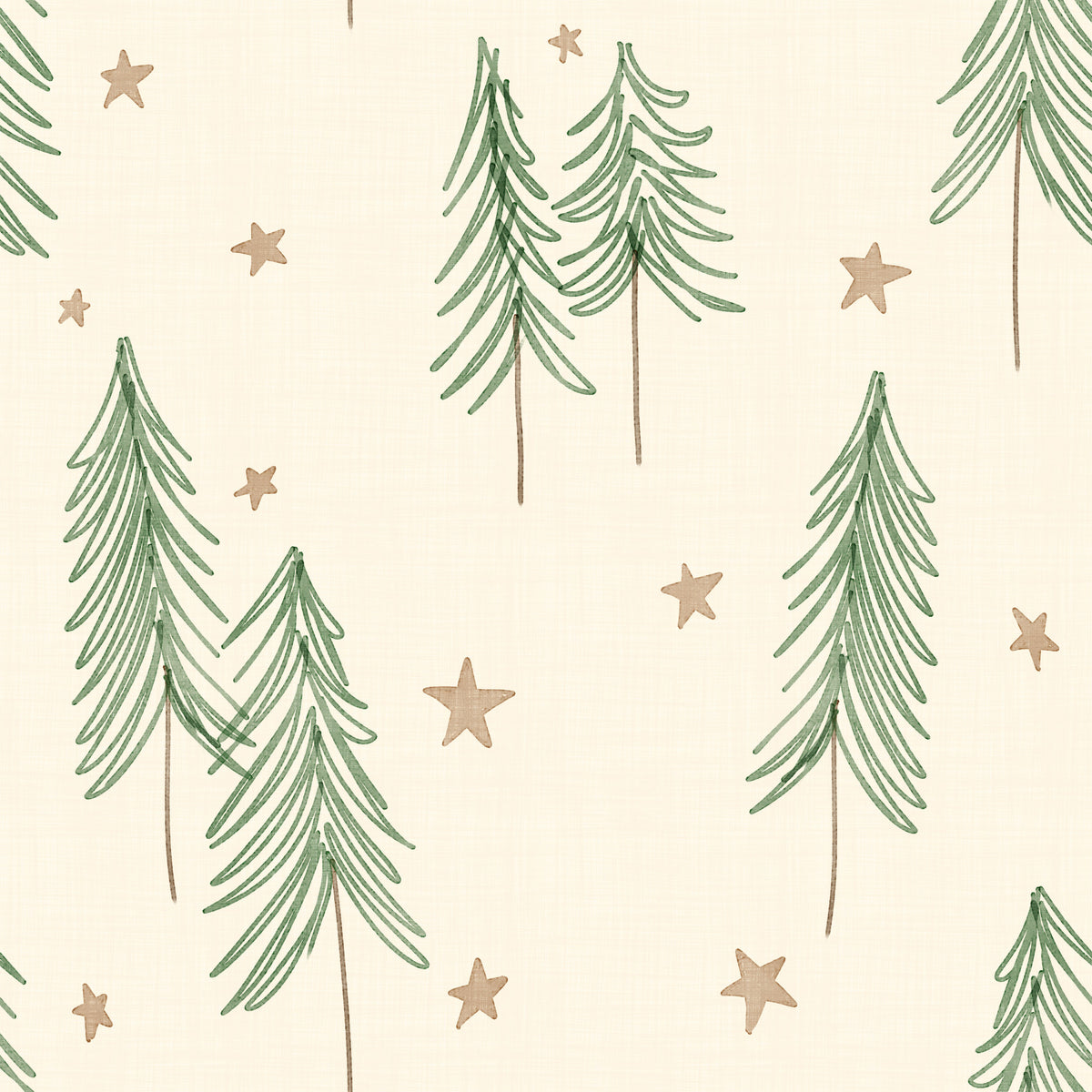 Padrão de inverno com pinheiros e estrelas da floresta - Papel de parede verde gengibre in your room