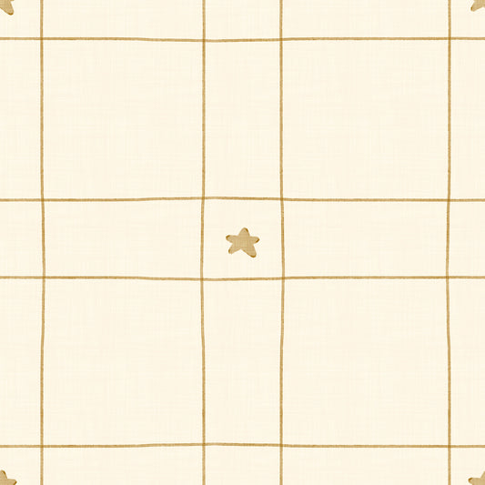Minimalist Holiday Windowpane Plaid Hand Drawn Stars - Antique Gold Yellow Wallpaper⁠