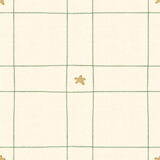 Minimalist Holiday Windowpane Plaid Hand Drawn Stars - Forest Pine Green Wallpaper⁠
