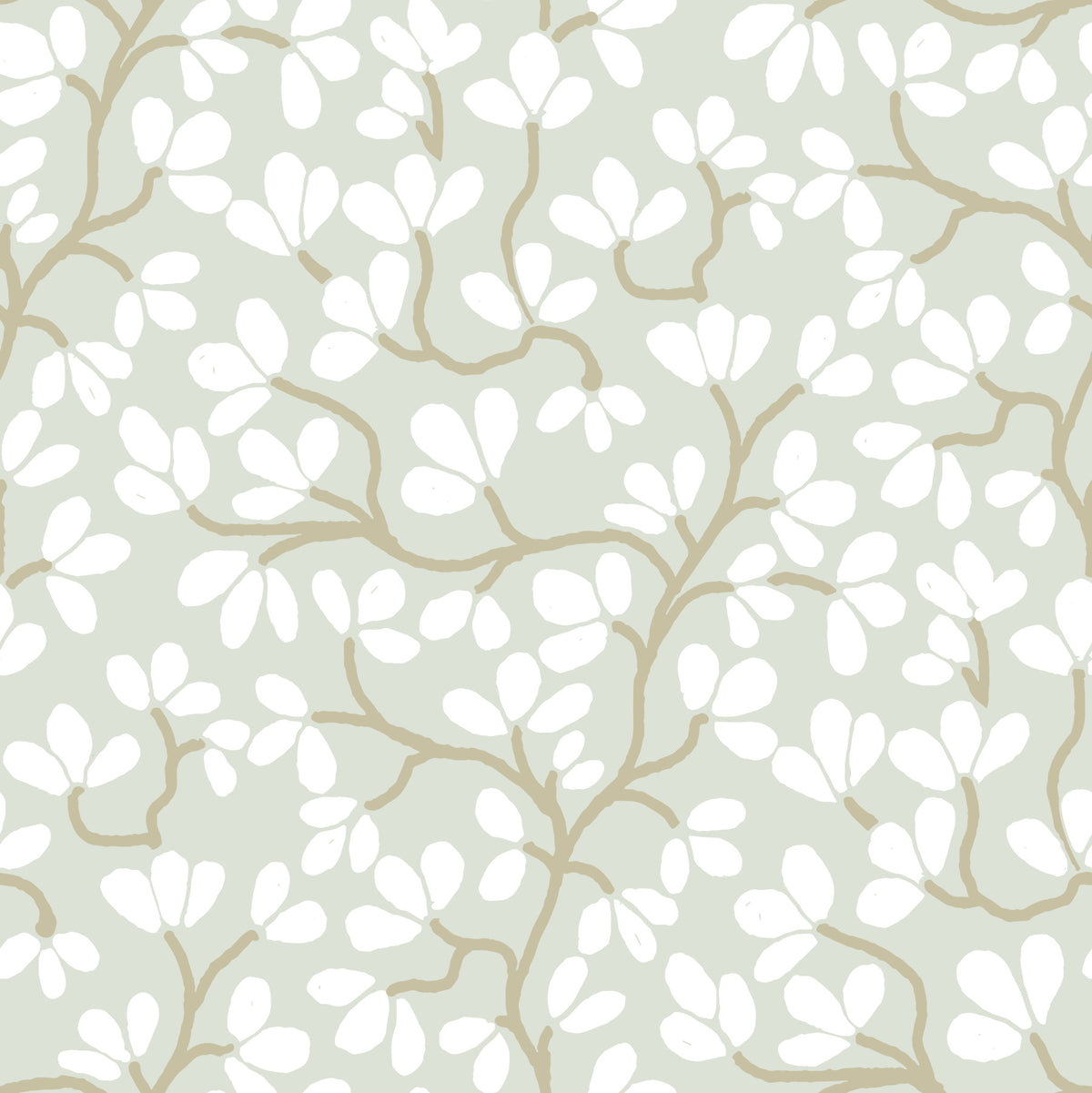 Soft Sage and White Hand-Drawn Floral Sprig Wall Mural in your room