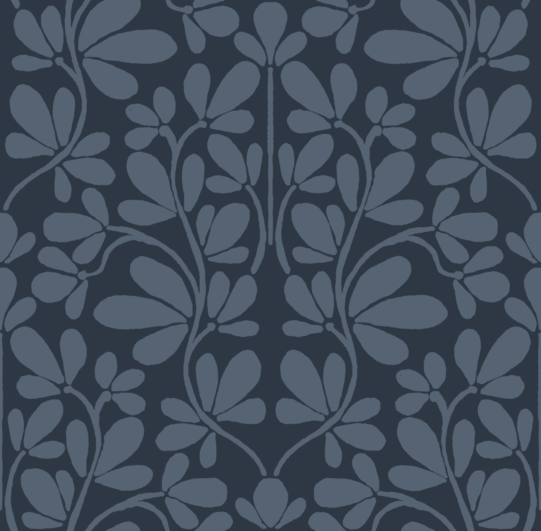 Carta da parati damascata botanica blu navy mezzanotte