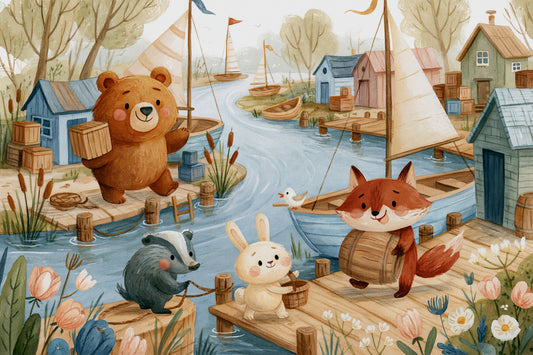 Friendly Woodland Friends at the Docks Wall Mural