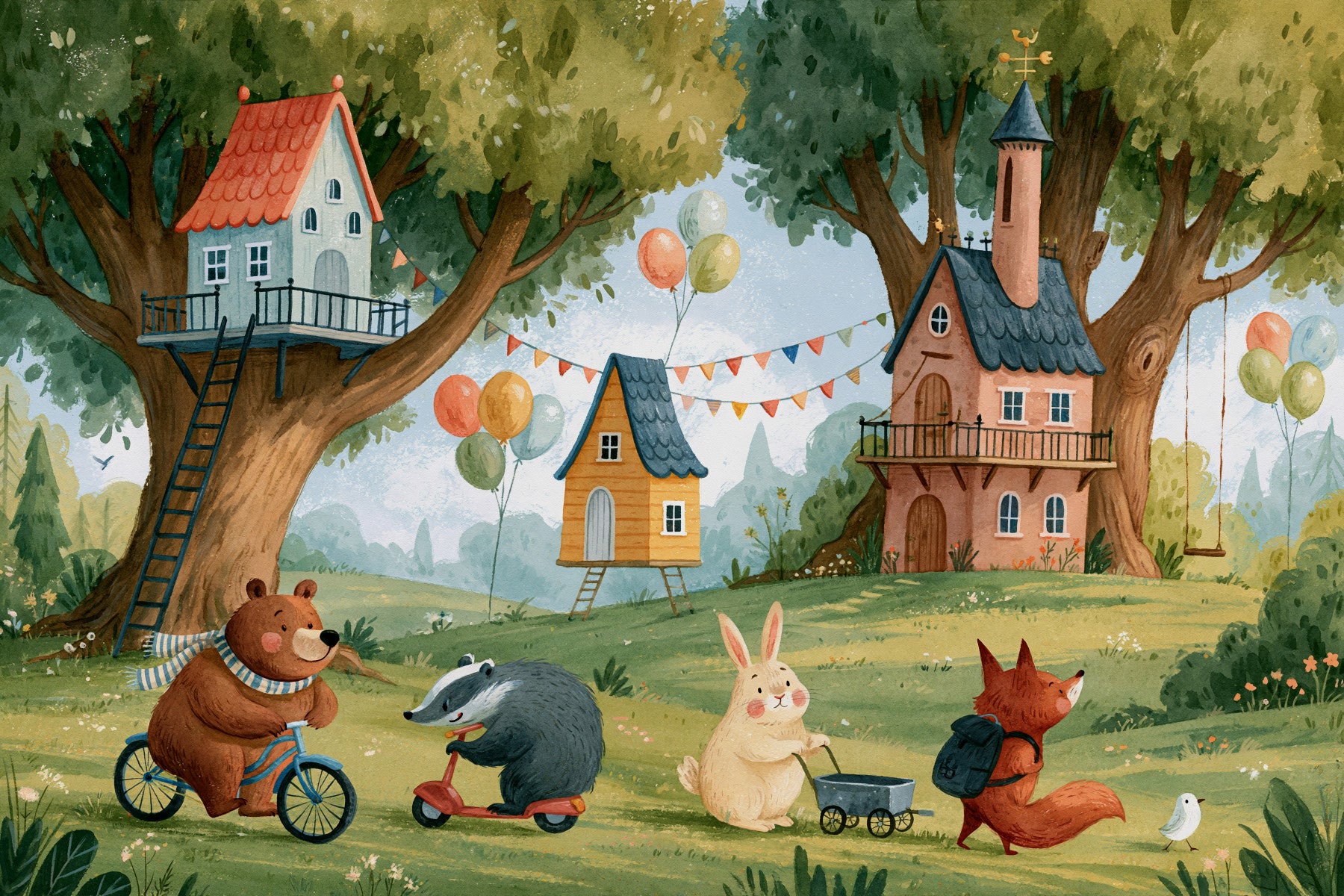 Forest Friends Playtime Woodland Scene Wall Mural