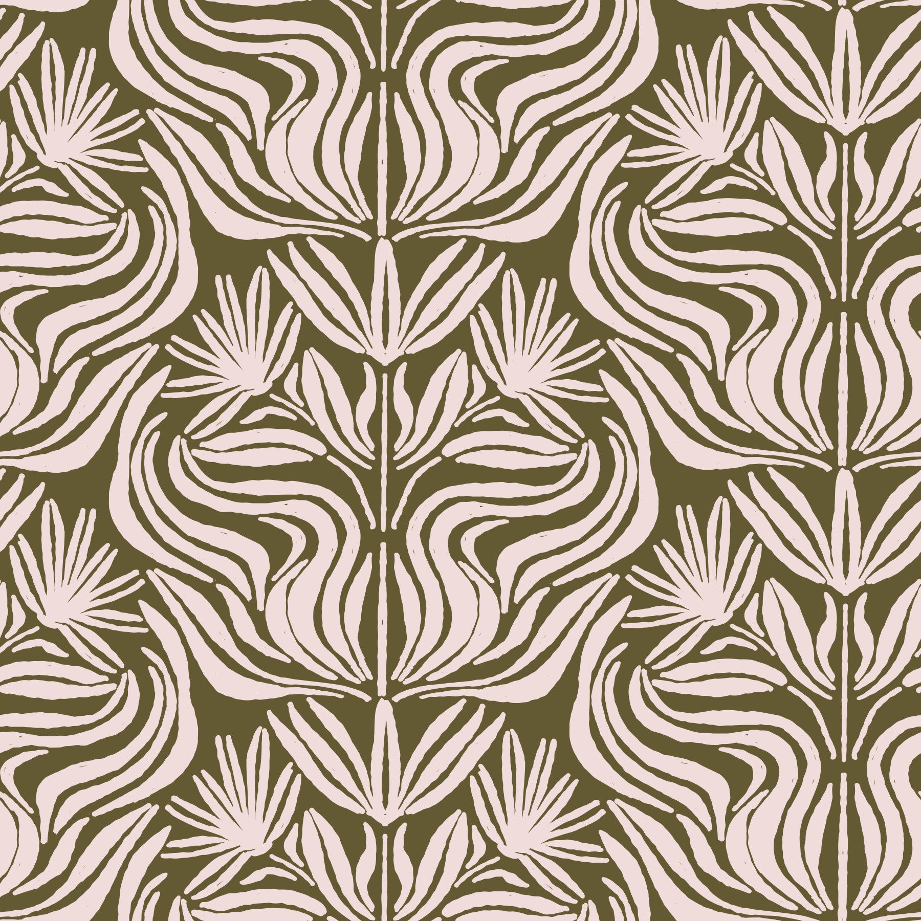 Olive and Blush Organic Abstract Botanical Pattern Wallpaper⁠