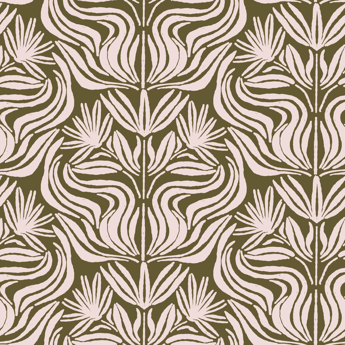 Olive and Blush Organic Abstract Botanical Pattern Wallpaper⁠
