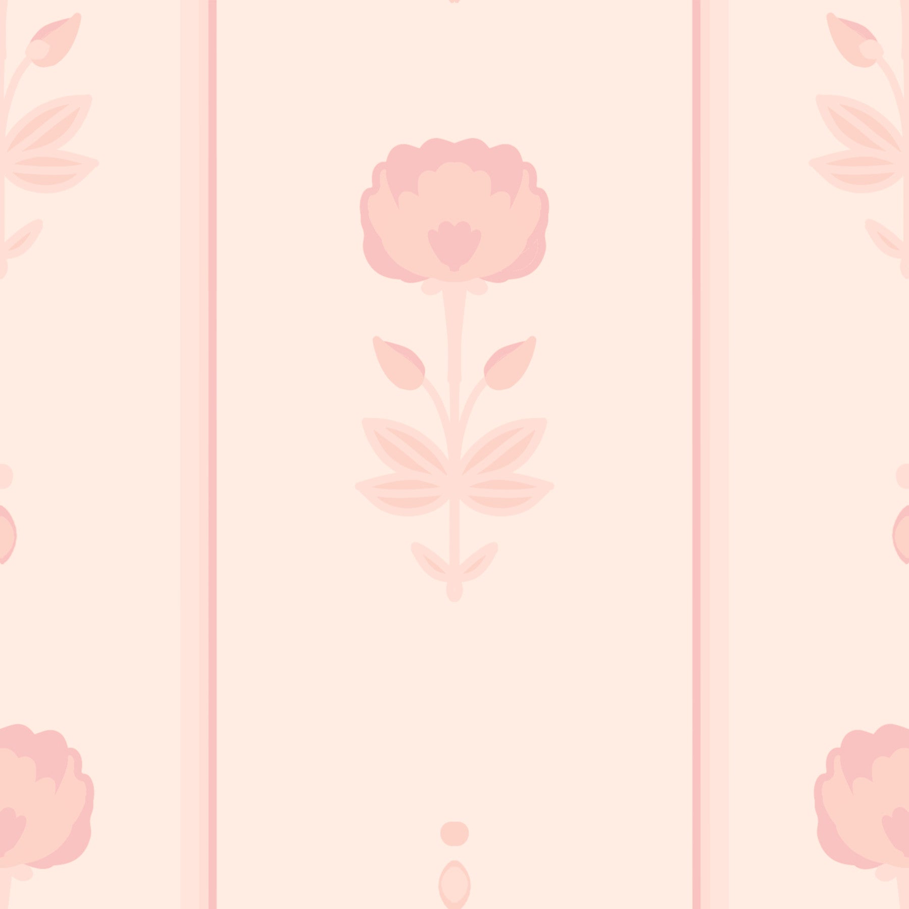 Carta da parati a righe floreali color rosa cipria delicato