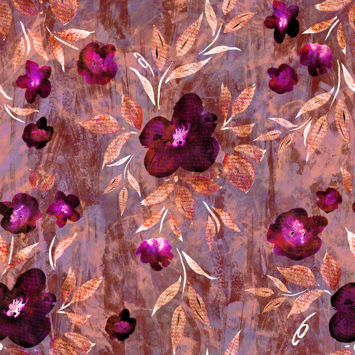 Rustikale florale Pinselstrich-Canvas-Tapete⁠ in your room