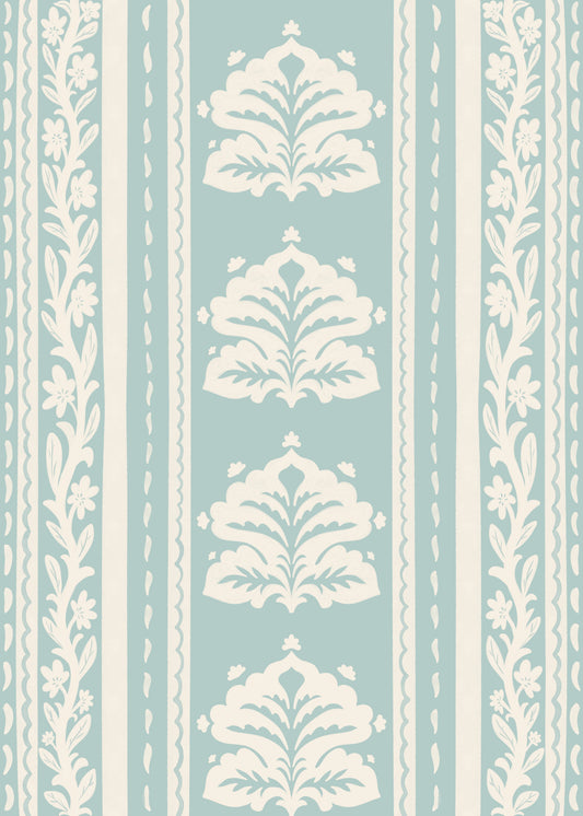 Minimalist Botanical Stripe in Blue Wallpaper⁠