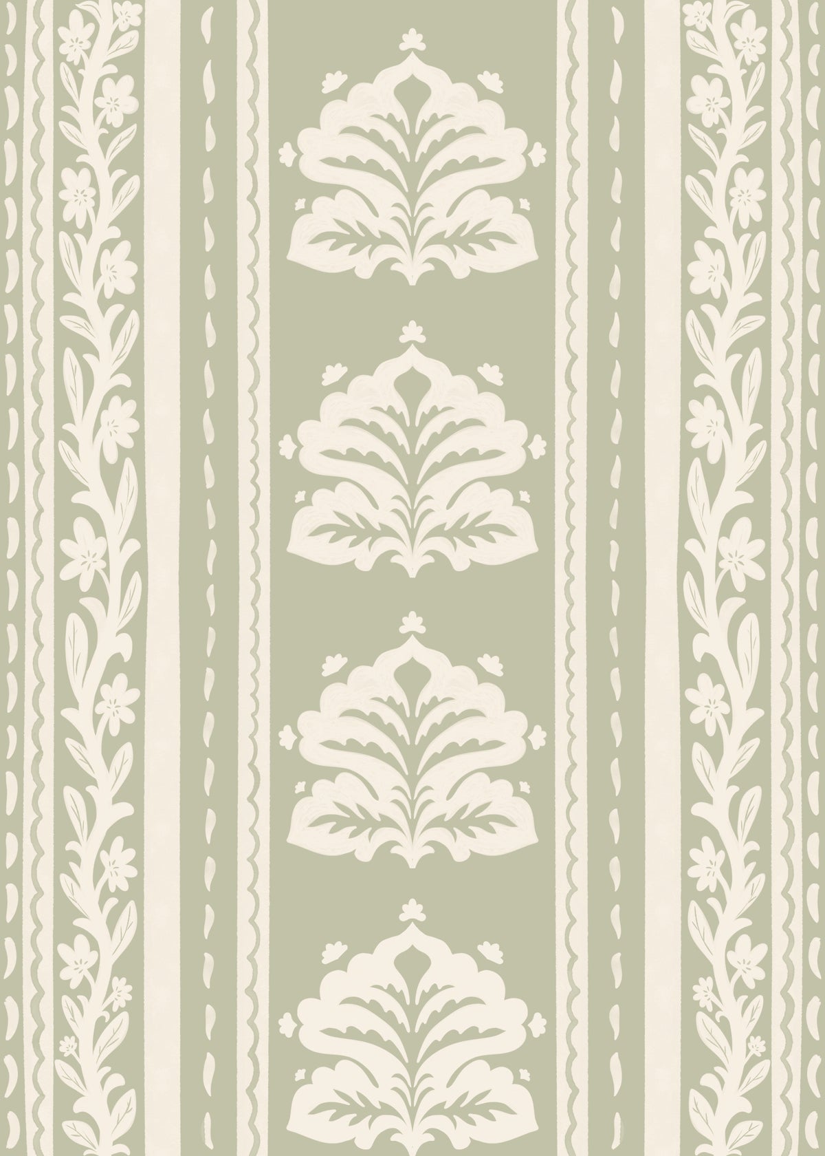 Papel de parede botânico às riscas em creme e verde-sálvia⁠ in your room