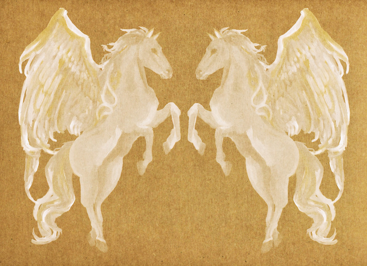 Rustikales Wandbild mit mythologischem Pegasus-Muster in your room — zoomed