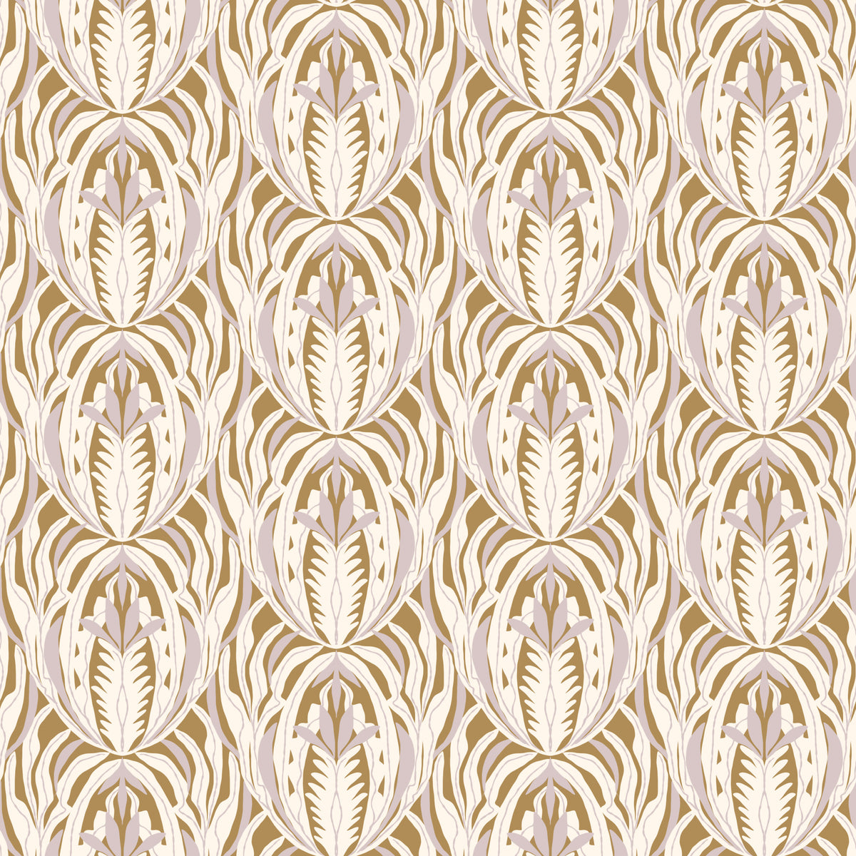Symmetrical Ochre and Cream Foliage Wallpaper⁠ in your room