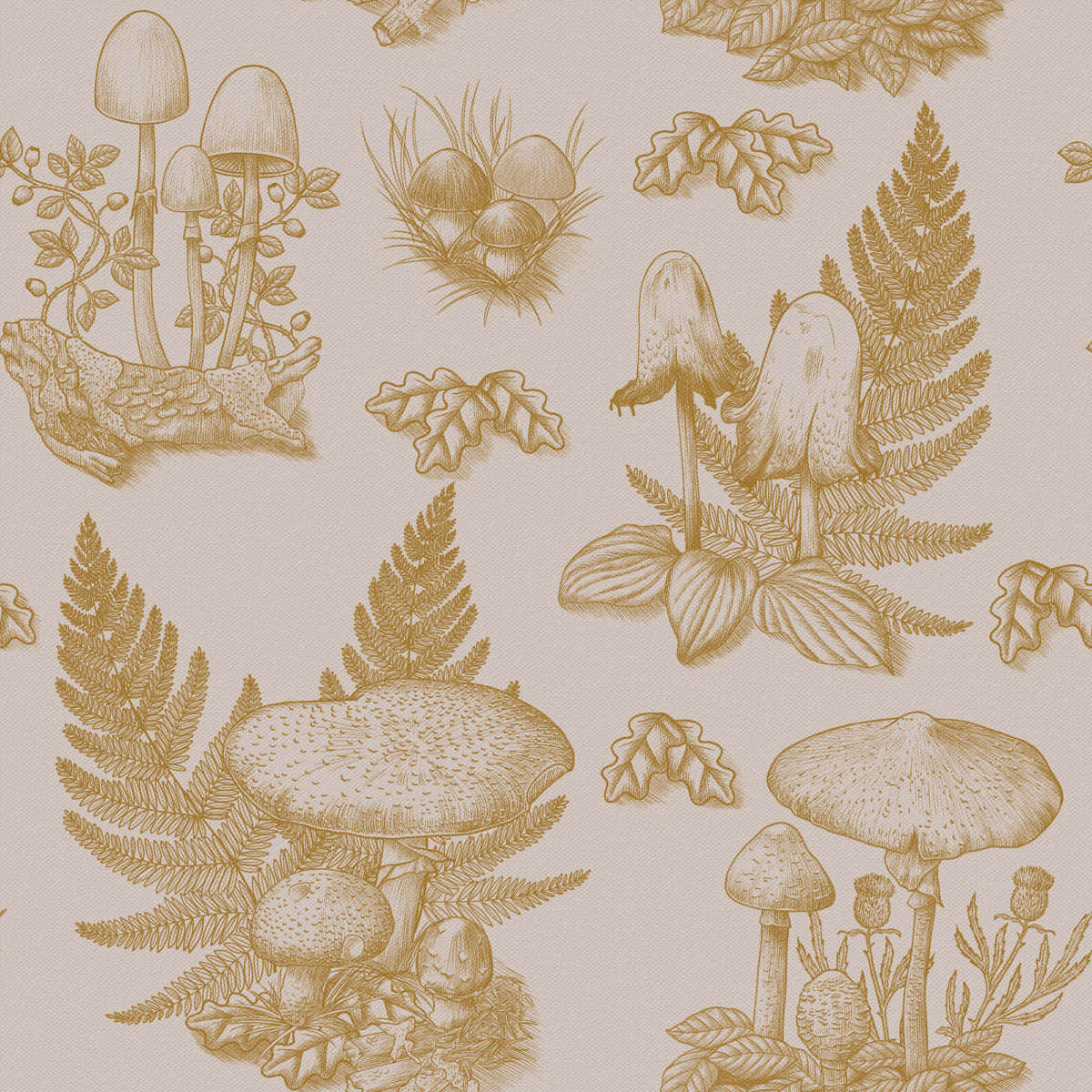 Carta da parati a tema funghi - Toile de jouy autunnale - oro in your room