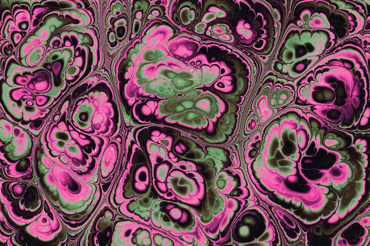 Abstraktes Fantasy-Textur-Wandbild in Pink und Grün mit Marmoreffekt