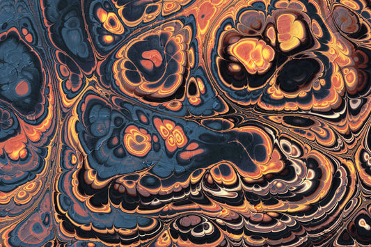 Dark Blue Marble with Fiery Orange Veins Wall Mural