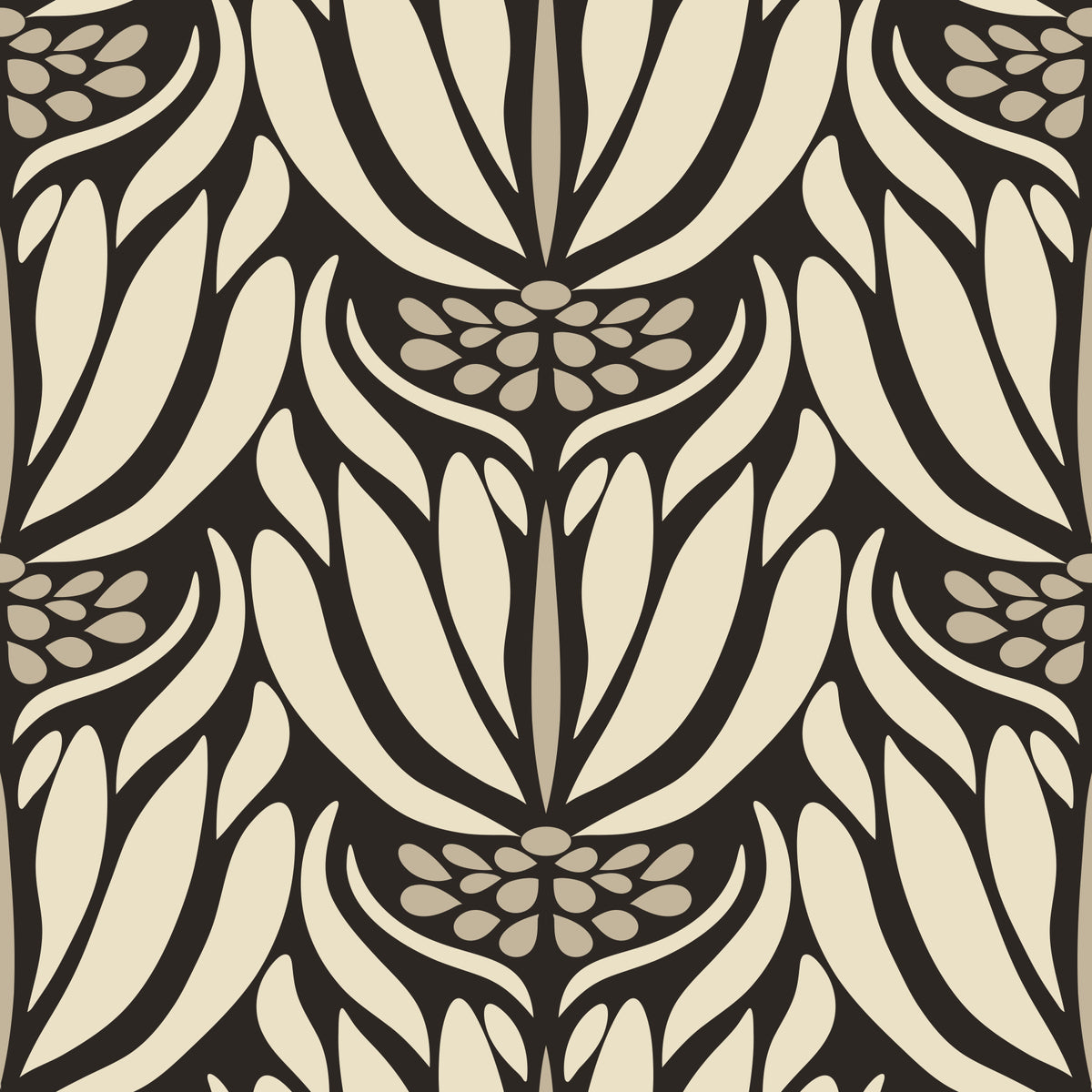 Tapete mit botanischer Symmetrie in Creme und Anthrazit⁠ in your room
