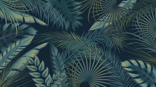 Wandmuurschildering met gebladerte uit Midnight Tropics