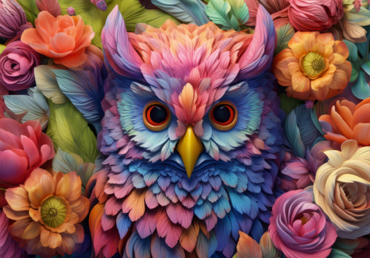 Vibrant Floral Owl Portrait Wall Mural