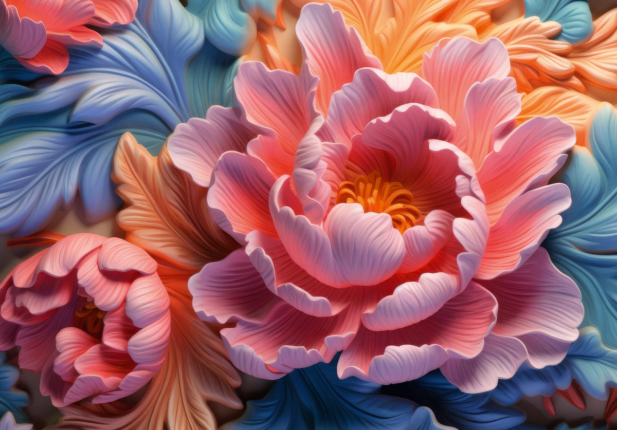 Wandbild „Blush Peony Sculptural Flow“ in your room — zoomed