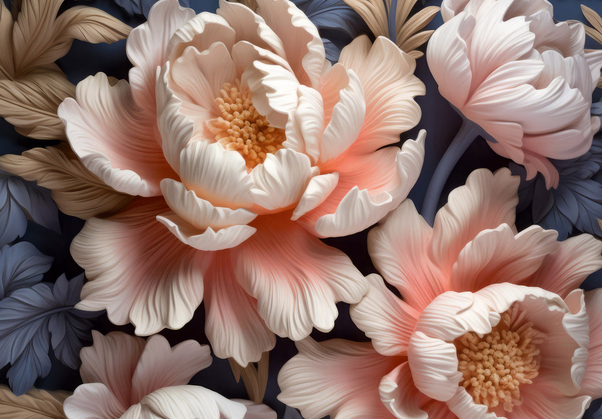 Papillons de pivoine rose poudré en fleurs, fresque murale