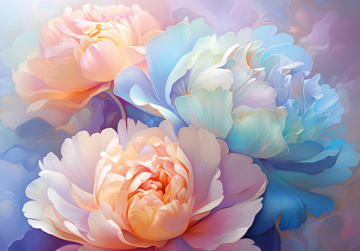 Panoramique mural de pivoines pastel en fleurs