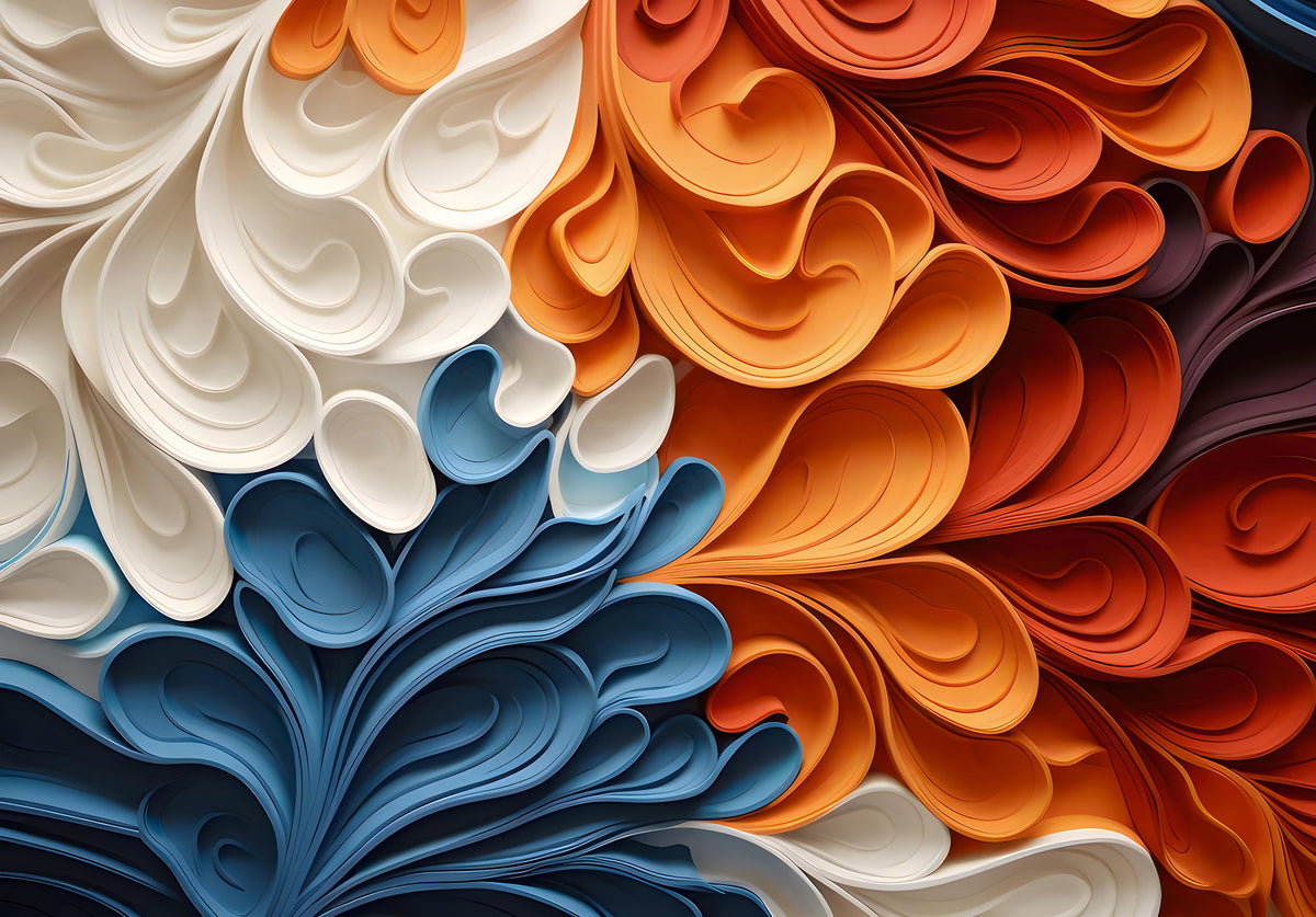 Papier peint panoramique mural artistique aux vagues tourbillonnantes et vibrantes