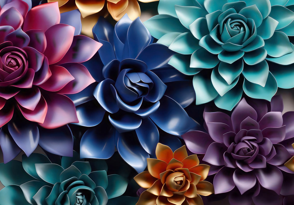 Mural de Parede Floral Escultural em Camadas com Tons de Joias in your room