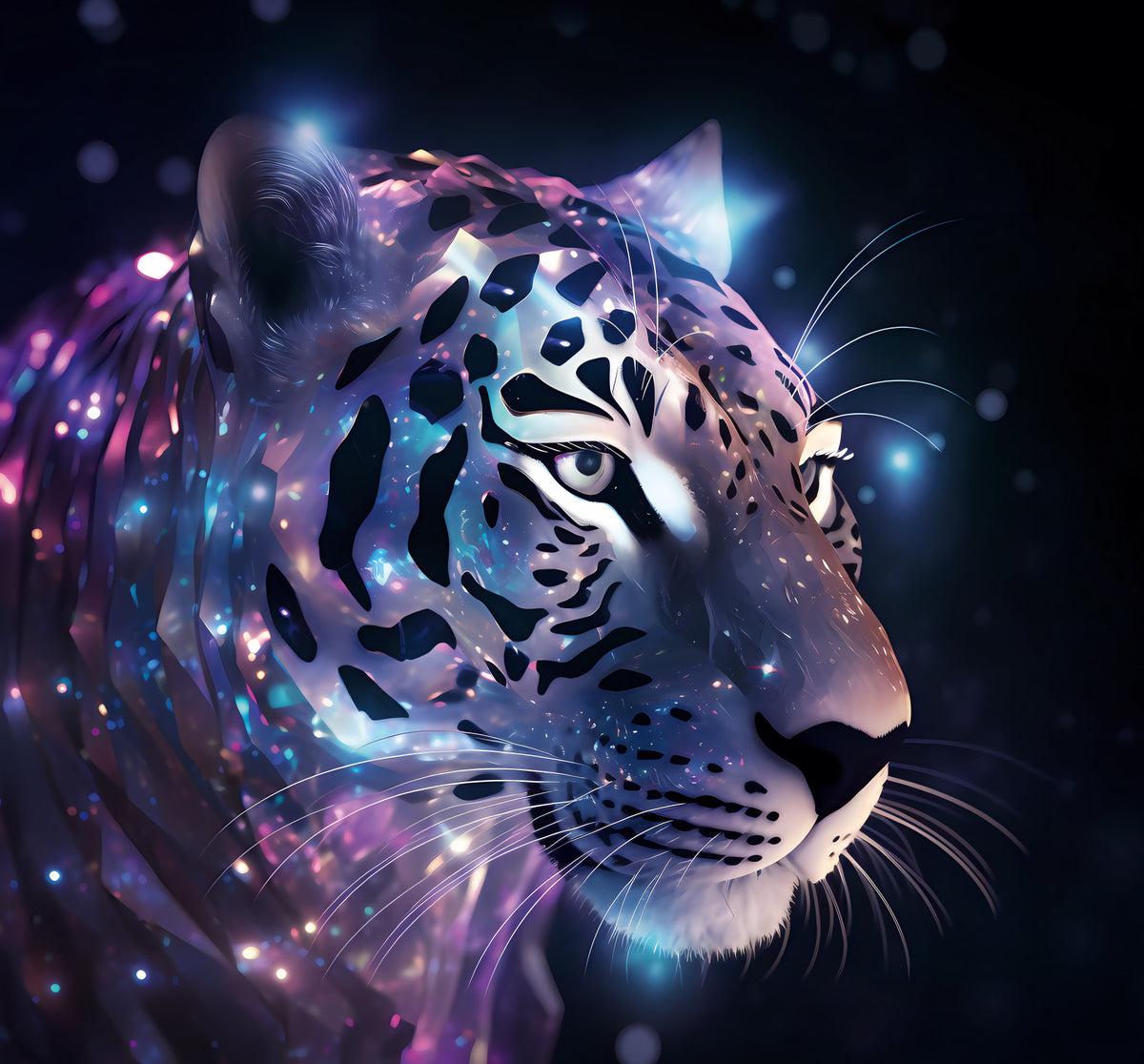 Wandbild „Neon-Leopard – Kosmische Begegnung“ in your room