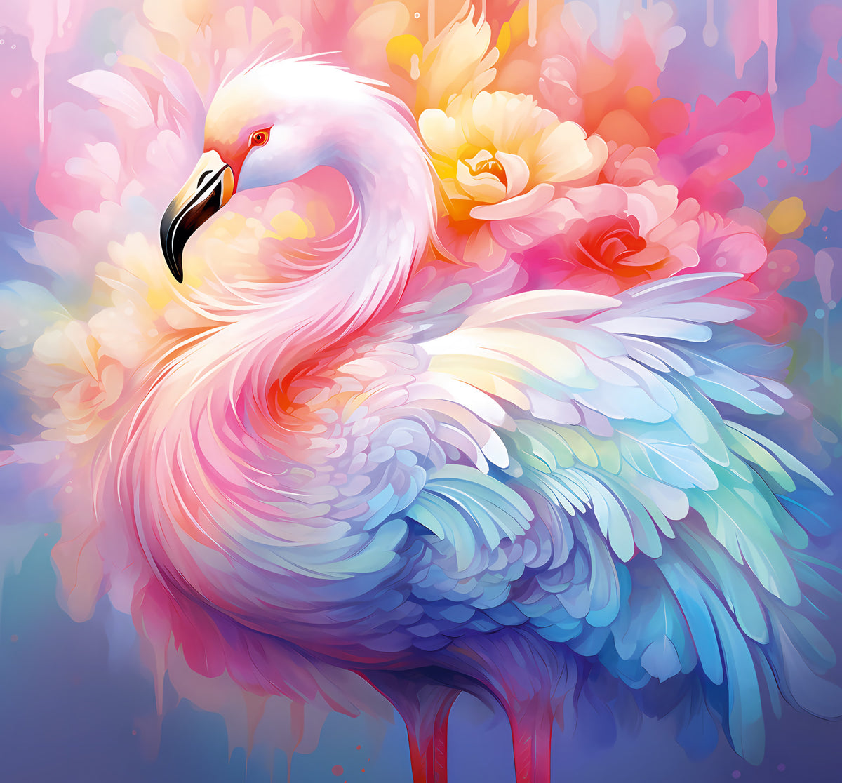 Ethereal Flamingo Amidst Pastel Florals Wall Mural in your room — zoomed