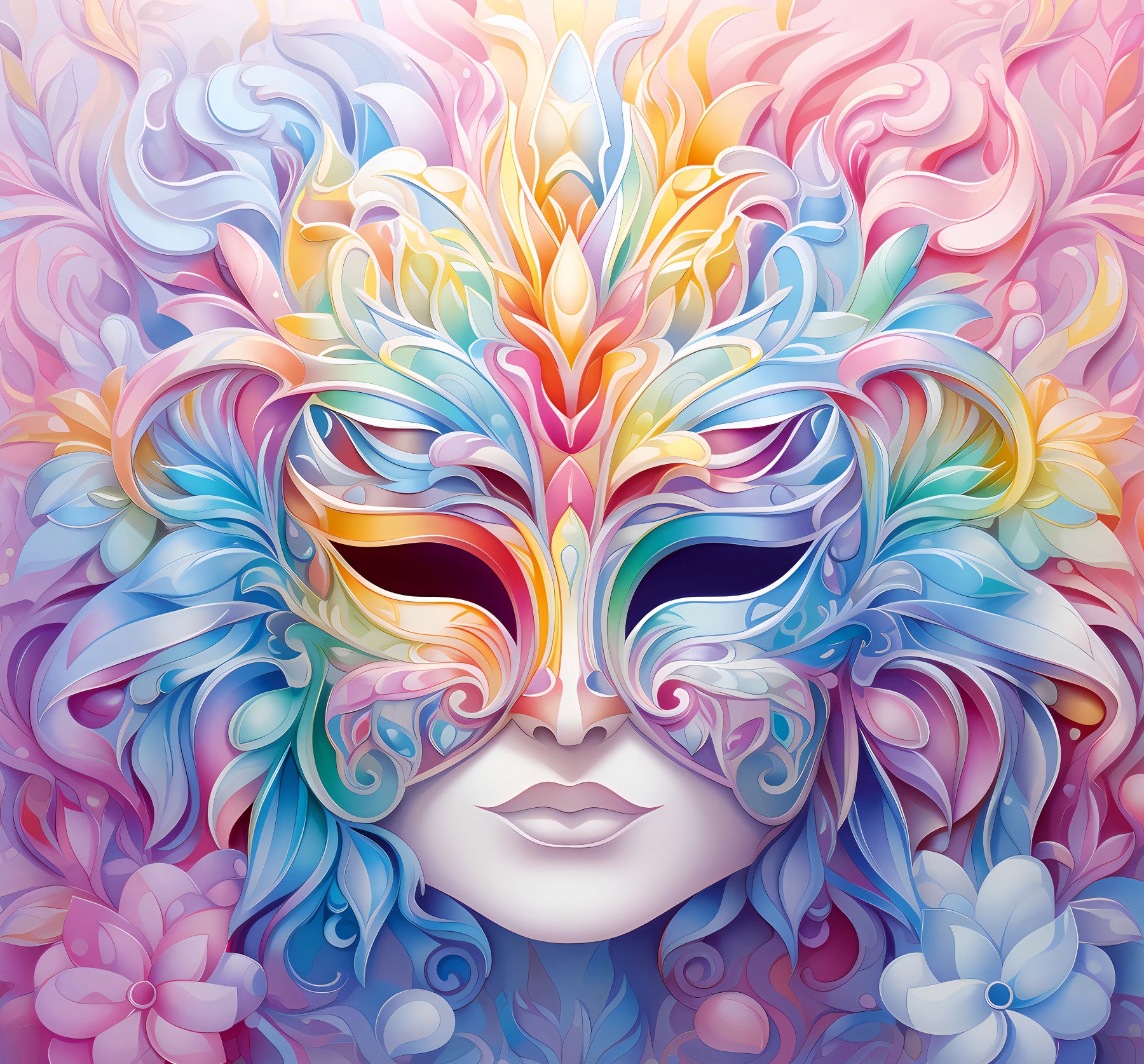 Wandbild mit pastellfarbenem Blumenmaskenmotiv