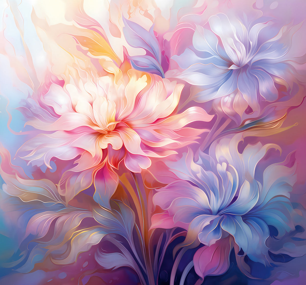 Papier peint panoramique mural Floral Pastel Éthéré
