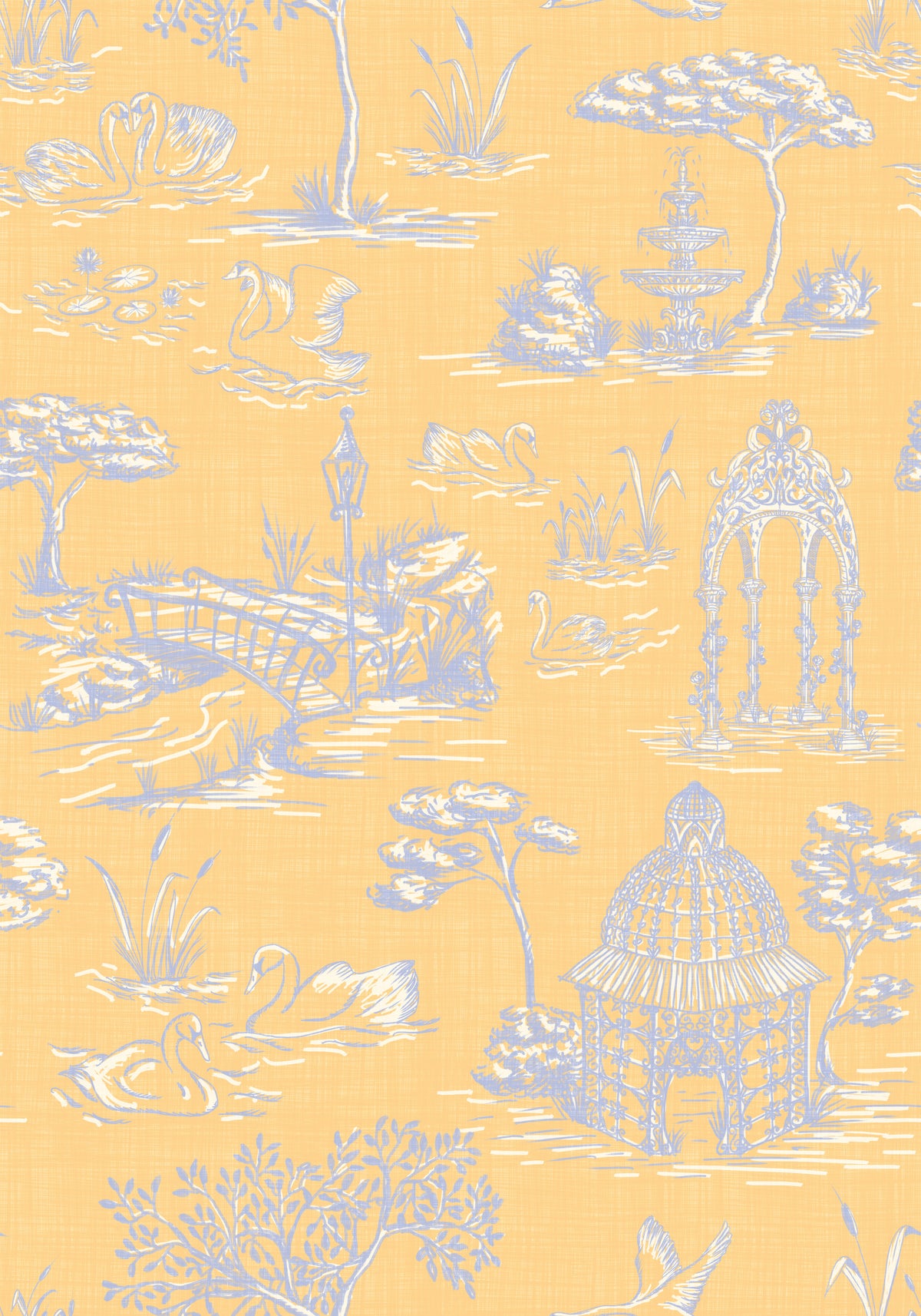 Paisaje de jardín victoriano moderno con cisnes estilo Toile de Jouy - Papel pintado moderno de contraste pastel in your room