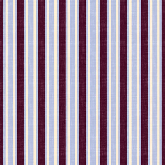 Papel tapiz Ivy League de lino sintético con rayas verticales - burdeos, lila y crema