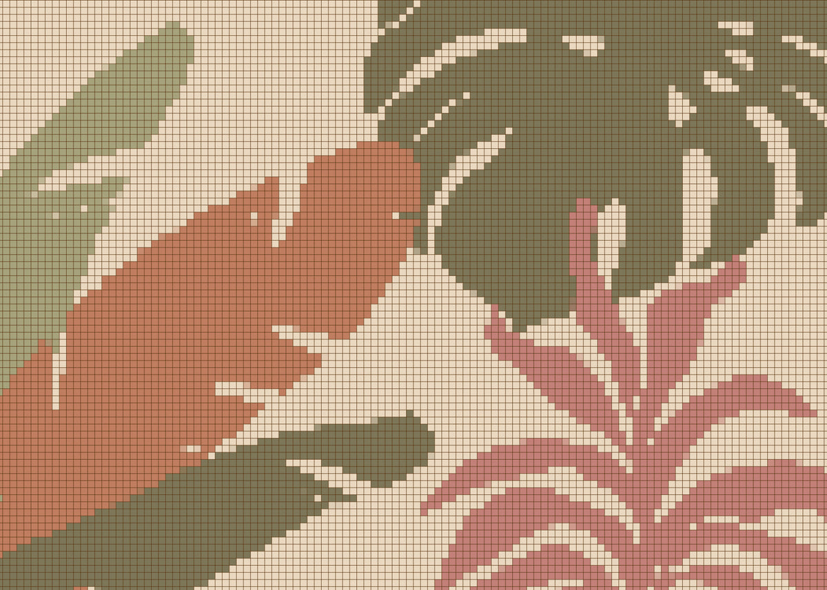 Wandbild mit botanischem Mosaikmotiv im Retro-Stil