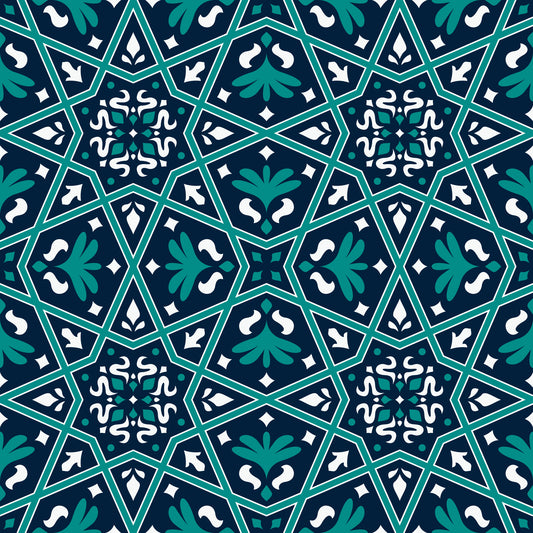 Midnight Teal Geometric Star Tile Wallpaper⁠