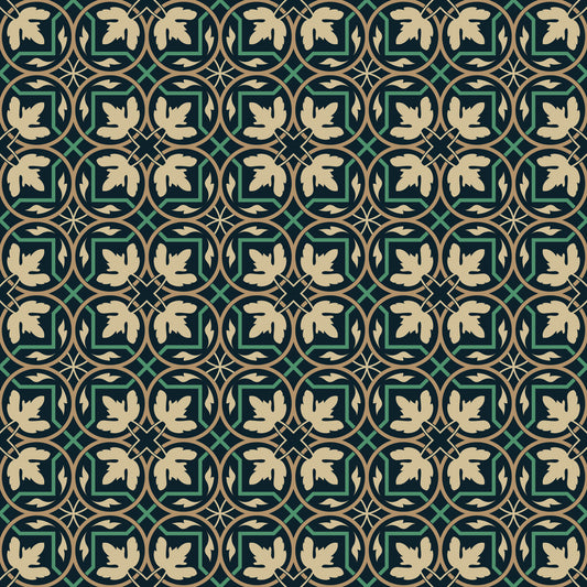 Carta da parati botanica geometrica a griglia color mezzanotte