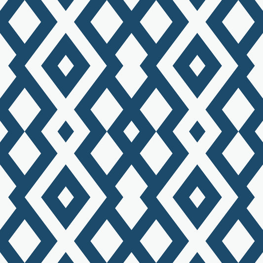 Papel pintado de malla de diamantes minimalista en azul y blanco